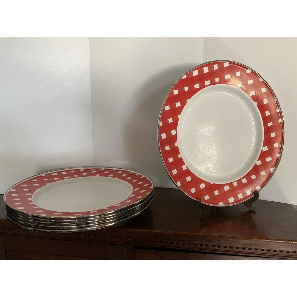 Set of 6 Pottery Barn Red White Gingham 12